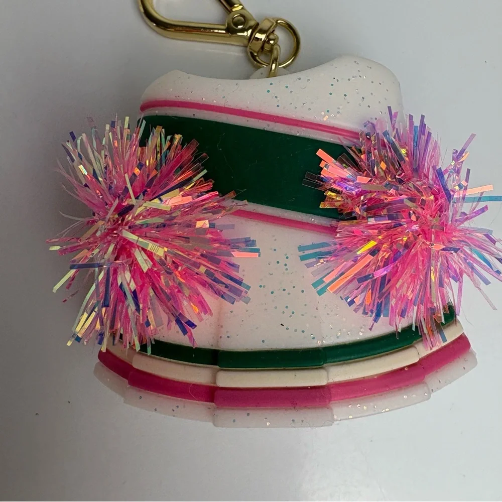 Bath and body works pocketbac holder white pink and green cheerleader with poms